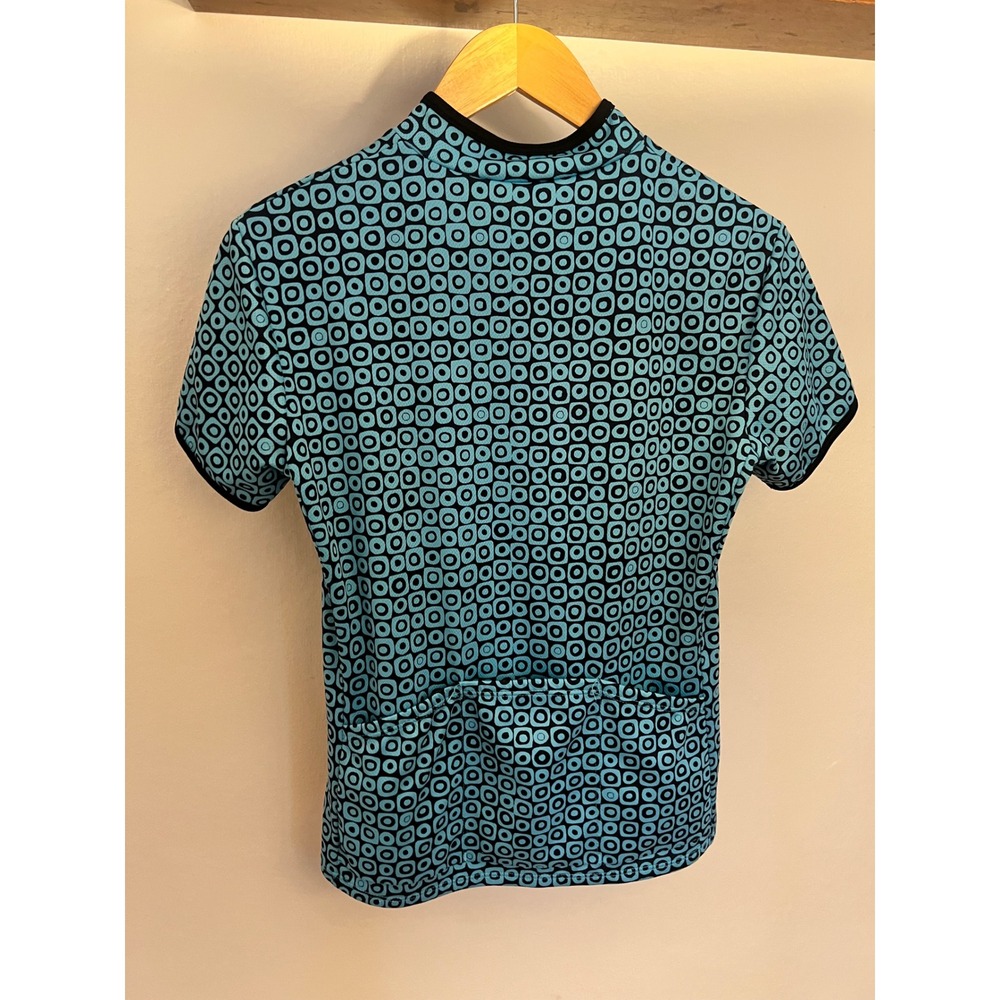 Shebeest Womens Cycling Jersey Teal Black Geometric Mod Print Short Sleeve S - Picture 3 of 8